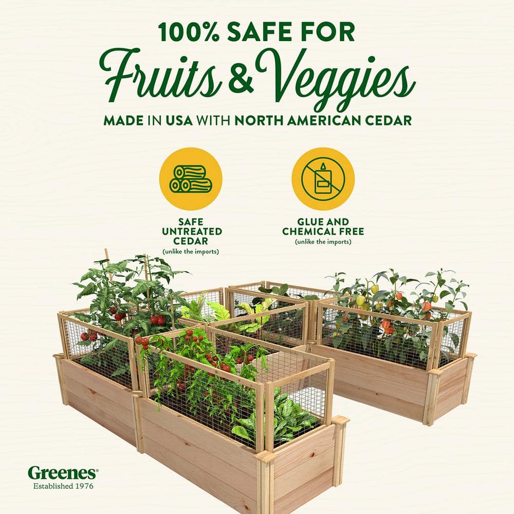 Greenes Fence 8 ft. x 8 ft. x 16.5 in. Premium Cedar U-Shaped Raised Garden Bed with CritterGuard Fencing RCUSBCG