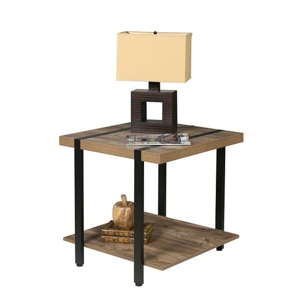 50-JN22ET Bourbon Foundry End Table， Oak and Black Steel