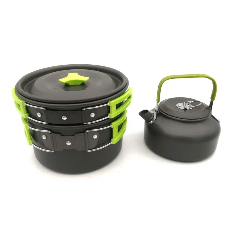 Portable Cooking Barbecue Outdoor Traveling Hiking Climbing Picnic River Party Kettles Camping Kitchenware Package Tea Pot Set