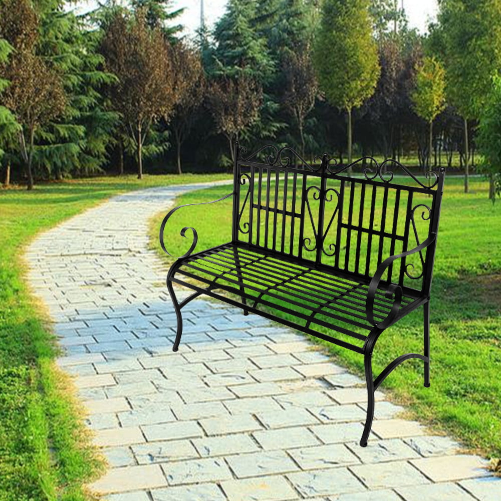 SalonMore Metal Two Seat Decorative Garden Bench Black