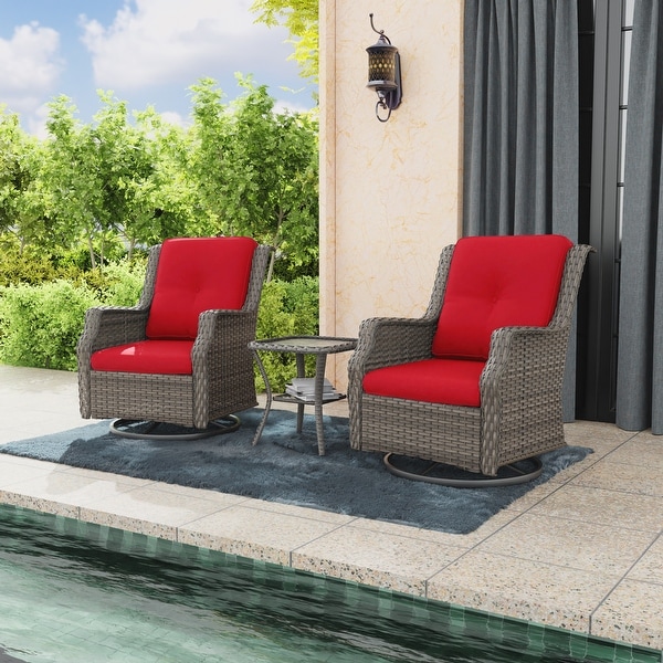 Cozywor 3Piece Wicker Patio Swivel Rocking Chair Outdoor Bistro Set