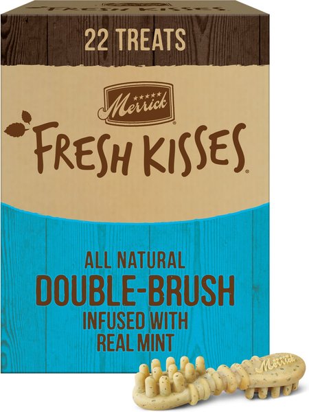 Merrick Fresh Kisses Double-Brush Mint Breath Strip Infused Large Dental Dog Treats