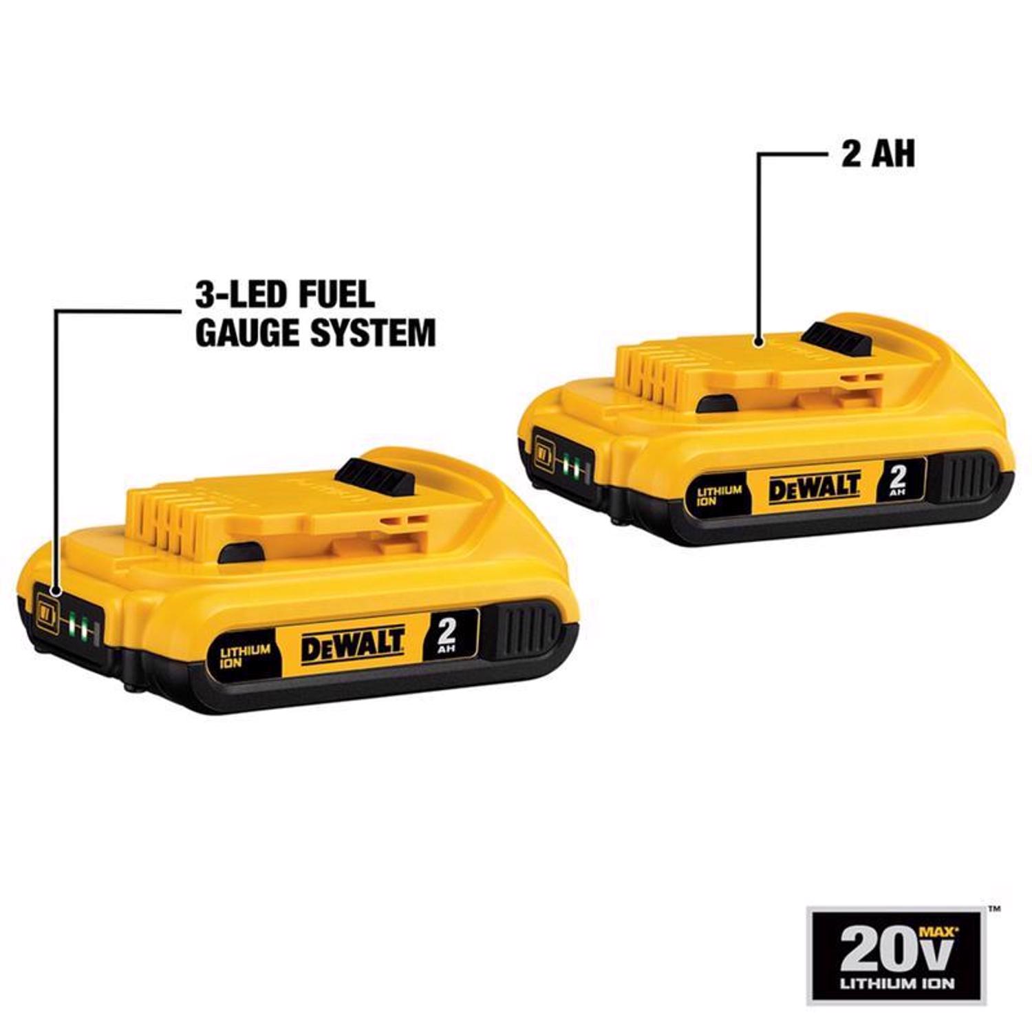 DW 20V MAX DCB203-2 20 V 2 Ah Lithium-Ion Compact Battery Combo Pack 2 pc