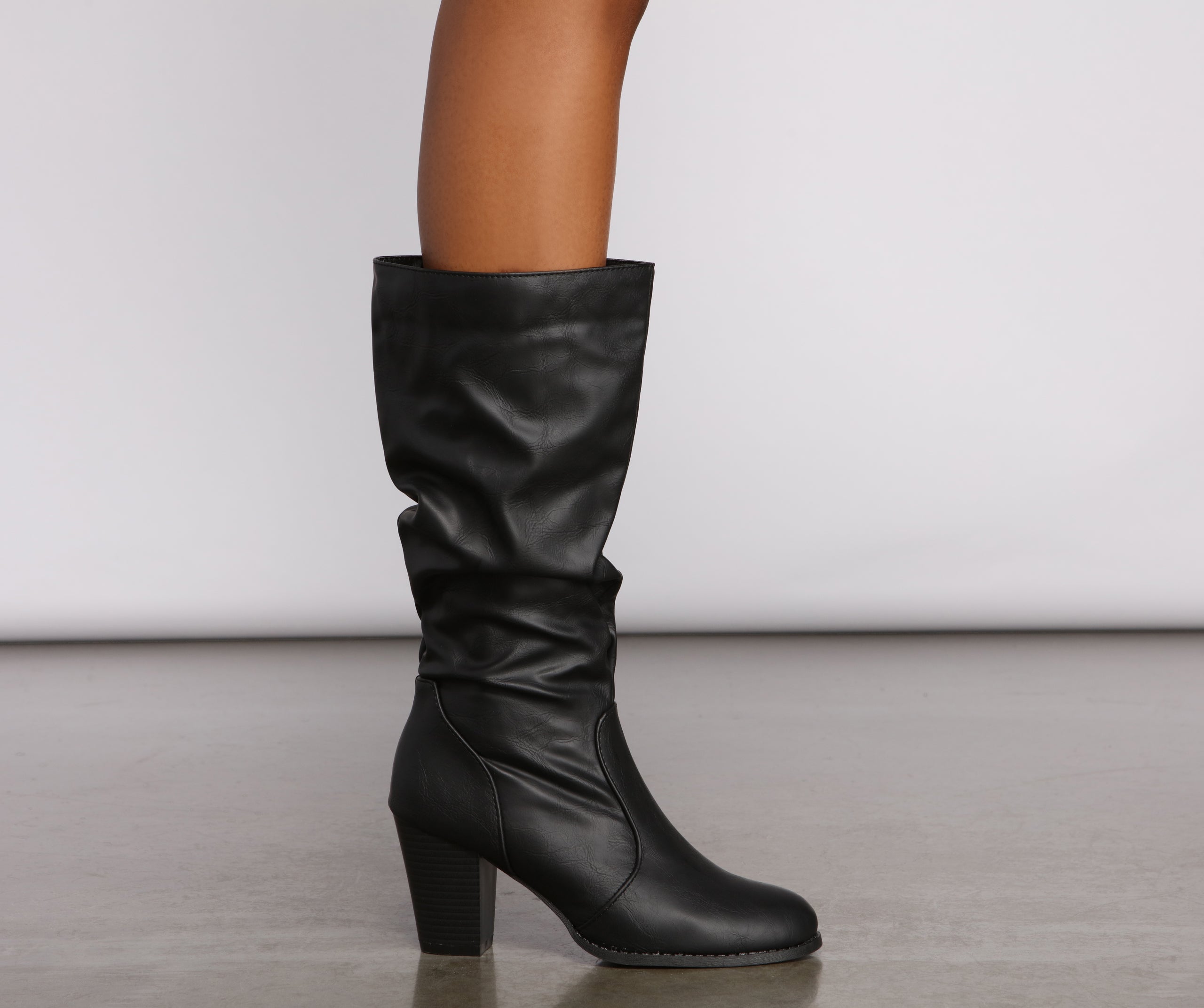 Faux Leather Slouched Knee-High Boots