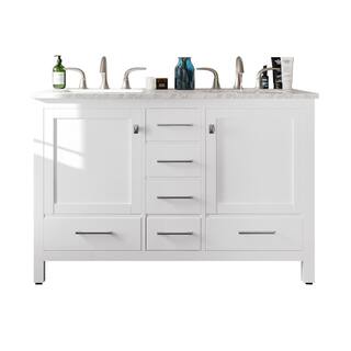 Eviva Aberdeen 48 in. W x 22 in. D x 34 in. H Double Bath Vanity in White with White Carrara Marble Top with White Sinks EVVN412-48WH-DS