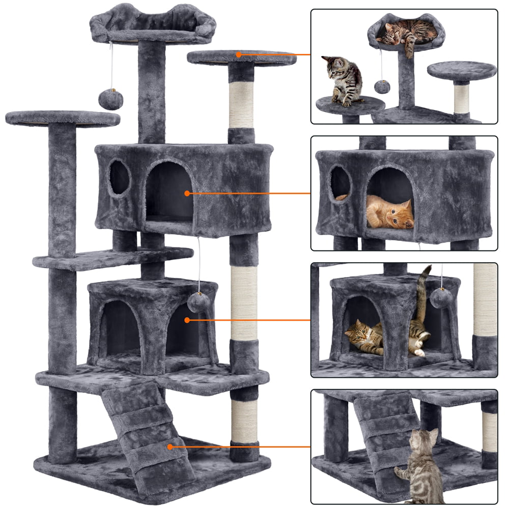 Topeakmart 54.5''H Cat Tree Tower Condo Scratching Post Tower， Dark Gray