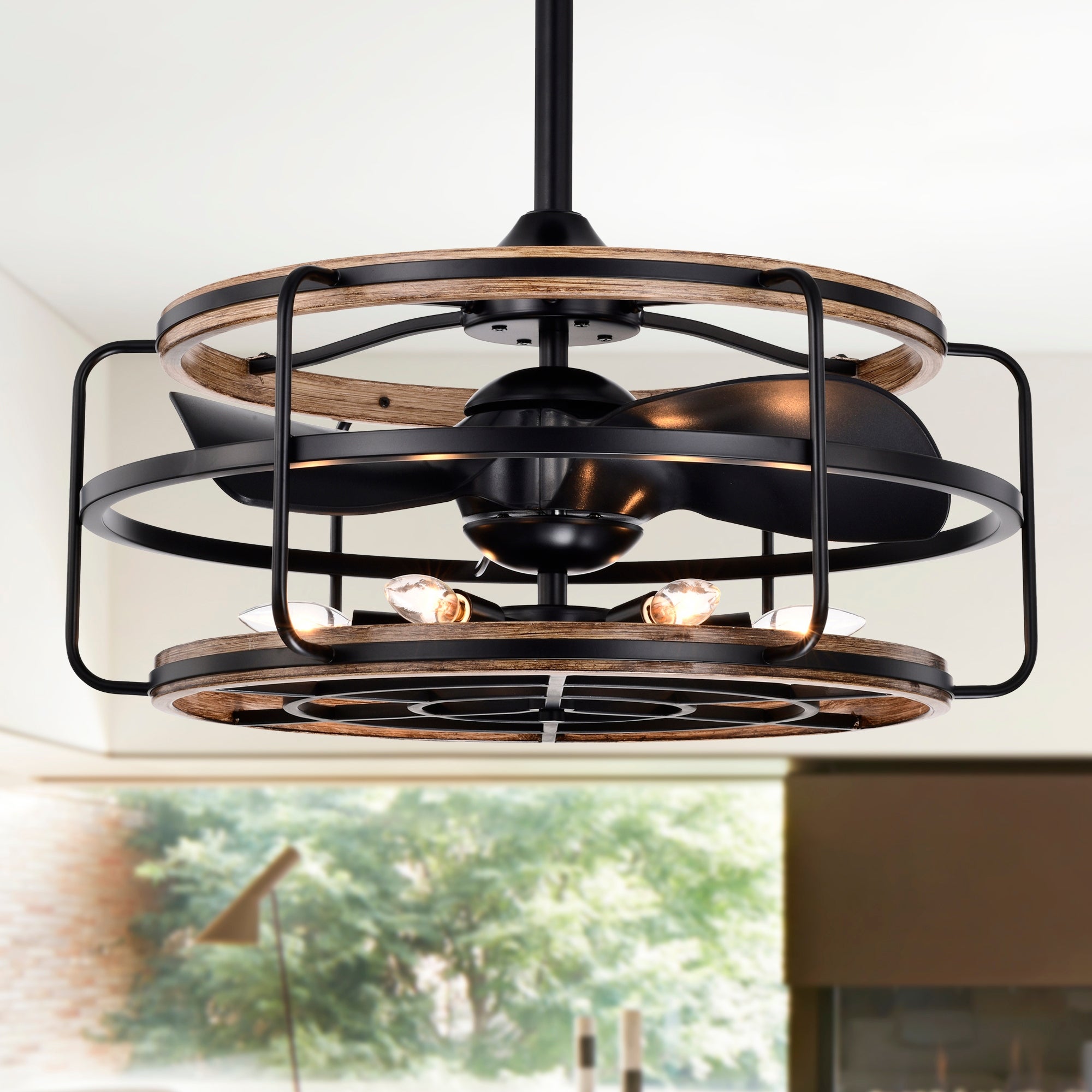 Amable 26 Inch Farmhouse and Industrial Style Matte Black Finish Lighted Ceiling Fandelier with Remote Shopping - The Best Deals on Ceiling Fans | 39465765