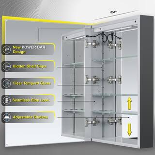 DECADOM Duna 24 in. W x 32 in. H LED Rectangular Medicine Cabinet with Mirror Recessed or Surface Mount Dual Outlets Duna 24L