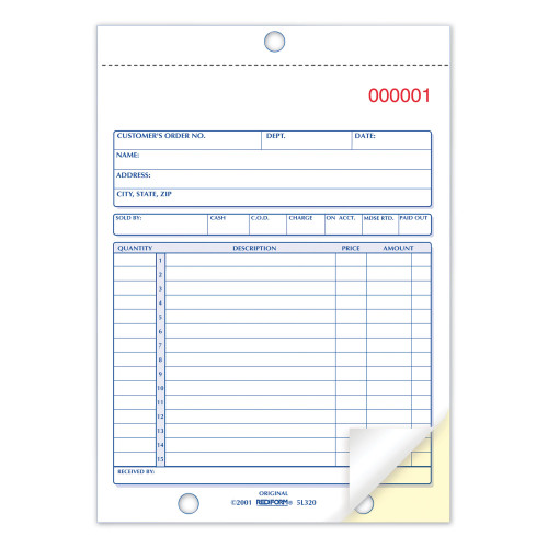 Rediform Sales Book， Two-Part Carbonless， 5.5 x 7.88， 1/Page， 50 Forms (5L320)