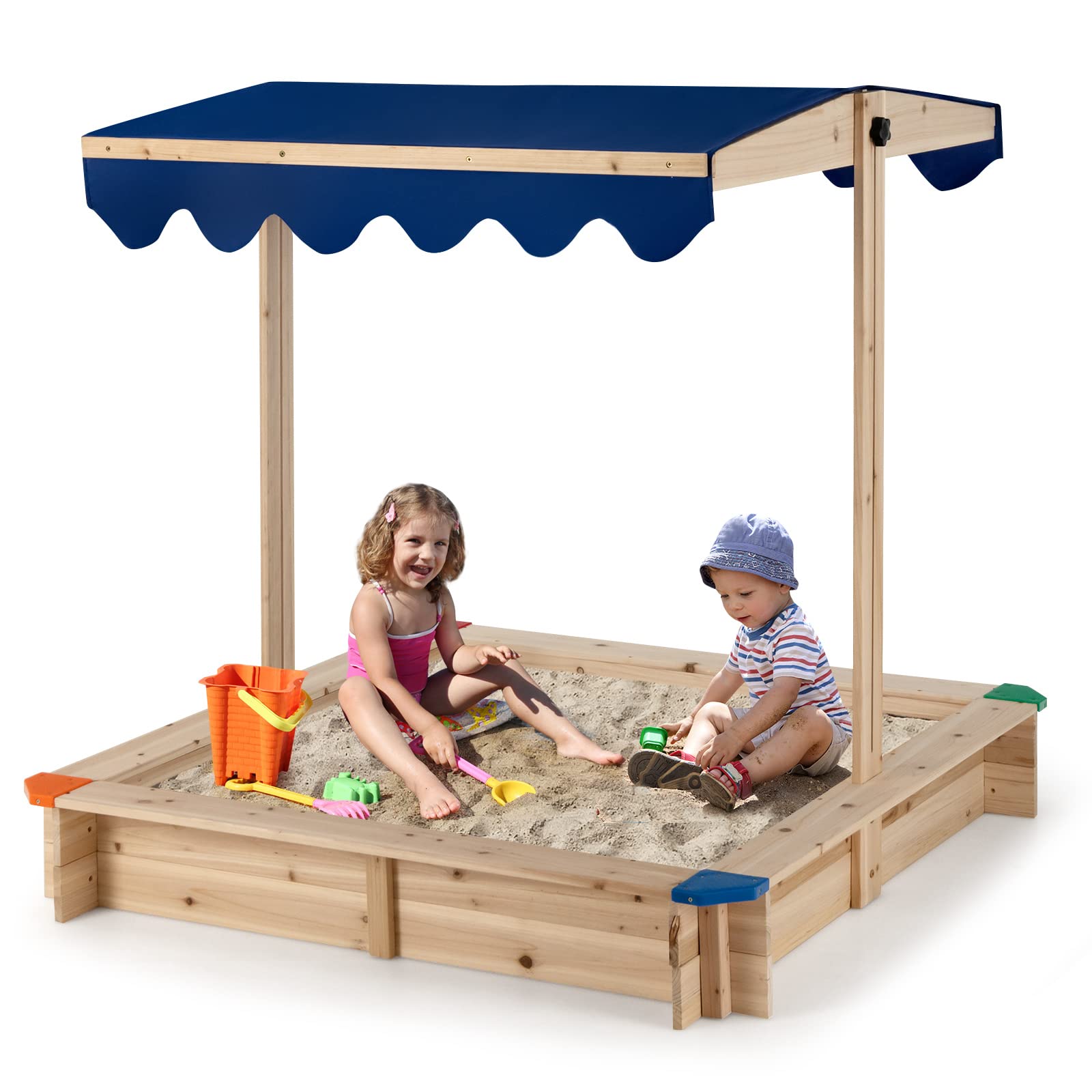 Costzon Kids Wooden Sandbox w/Convertible Canopy