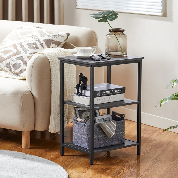 Set of 2 End Table With Wood Storage Shelf， 3-Tier Bedside Sofa Side End Table Storage Display Shelf