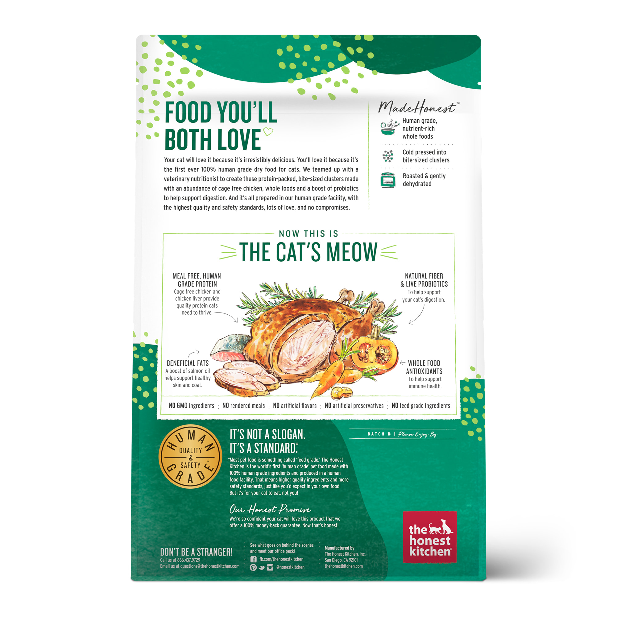 The Honest Kitchen Whole Food Clusters Grain Free Chicken Dry Cat Food， 10 lbs.