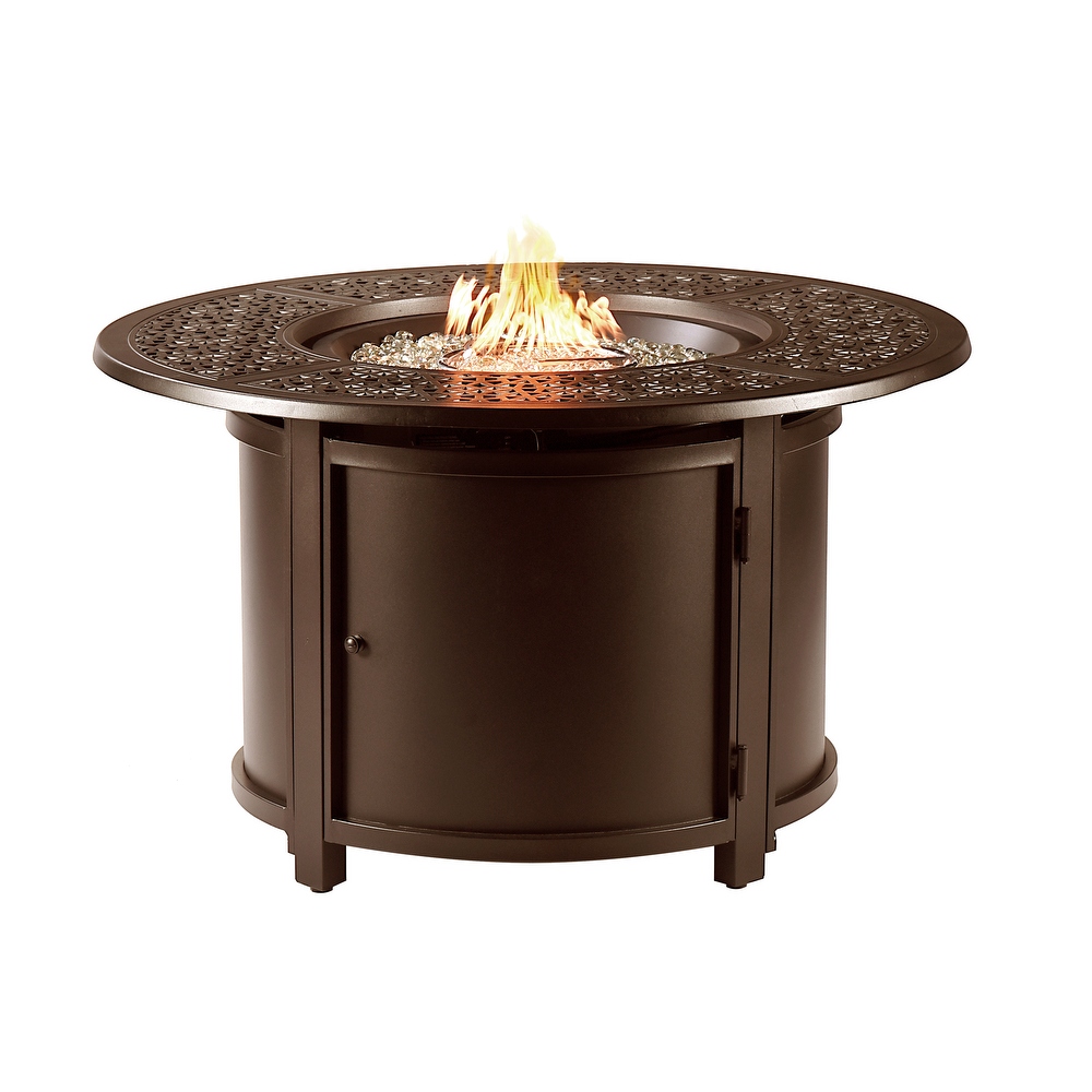 Round 44 in. x 44 in. Aluminum Propane Fire Pit Table with Glass Beads  Two Covers  Lid  57 000 BTUs