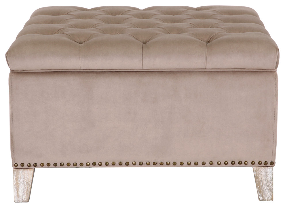 Wordford Square Velvet Tufted Storage Ottoman  Velvet Taupe   Midcentury   Footstools And Ottomans   by WestinTrends  Houzz