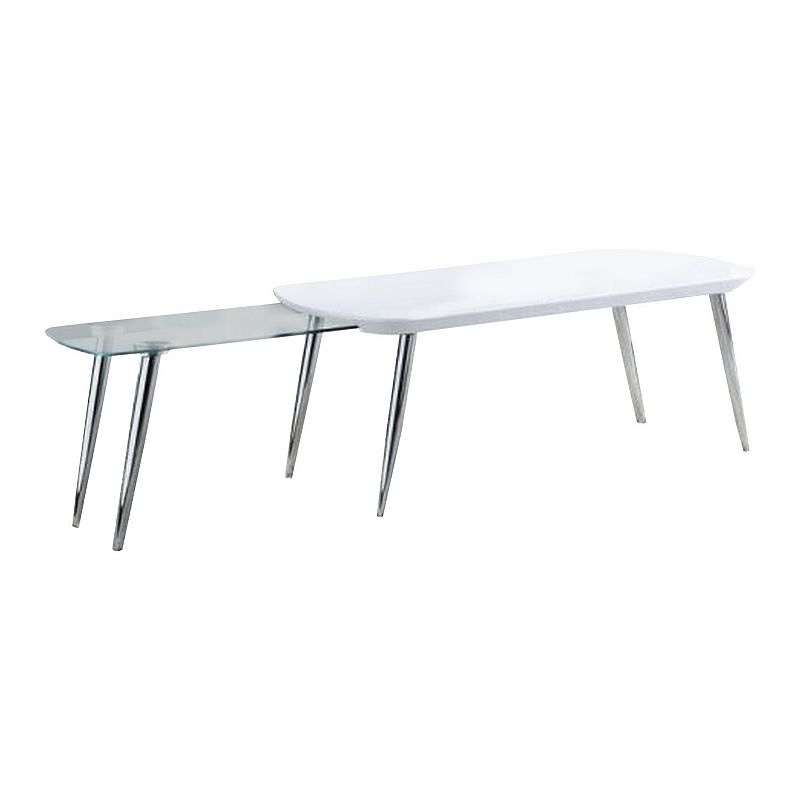 Coffee Table with Pull Out Tabletop， White and Silver