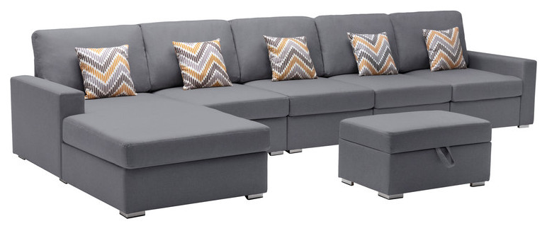 Nolan Linen 6 Piece Reversible Sectional Chaise Interchangeable Legs   Contemporary   Sectional Sofas   by Lilola Home  Houzz