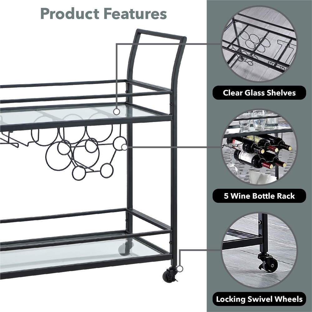 FirsTime   Co. Francesca Bar Cart  Metal Frame  Wood/Glass Top