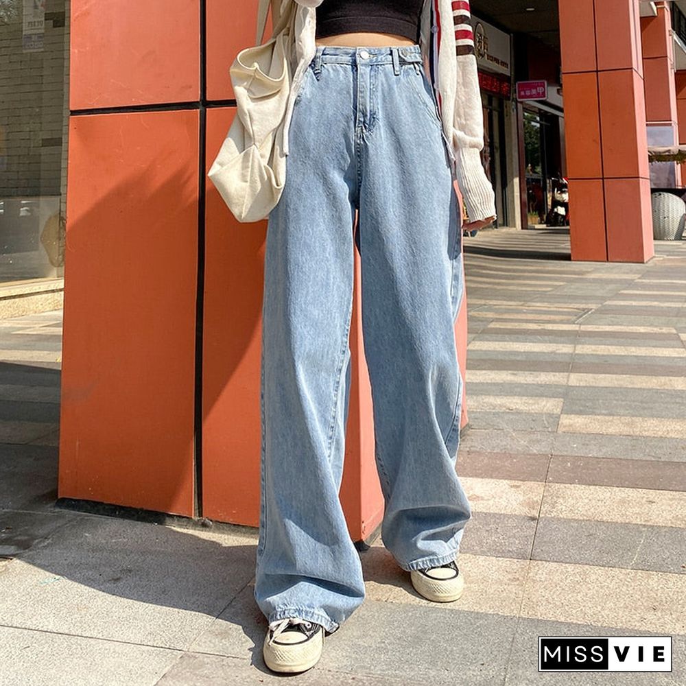 Woman Jeans High Waist Clothes Wide Leg Denim Clothing Blue Streetwear Vintage Quality Fashion Harajuku Straight Pants