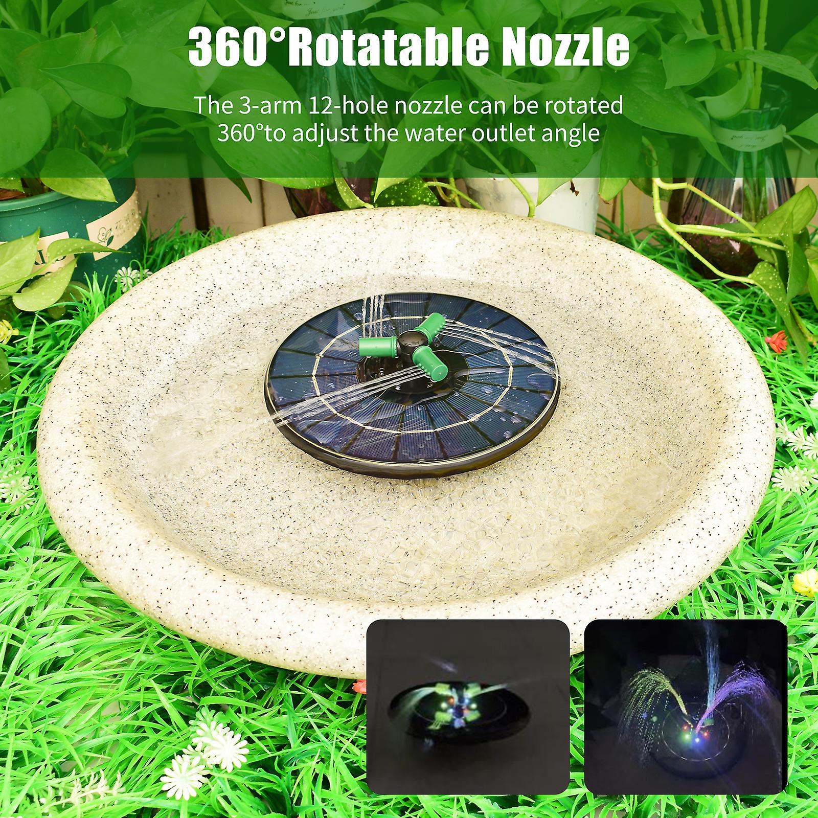 Black 6w Colorful Solar Fountain Pump With 360rotatable Nozzle Rgb Led Light Solar Water Pump With Battery Auto-shut Off 9 Inch Floating Fountain For