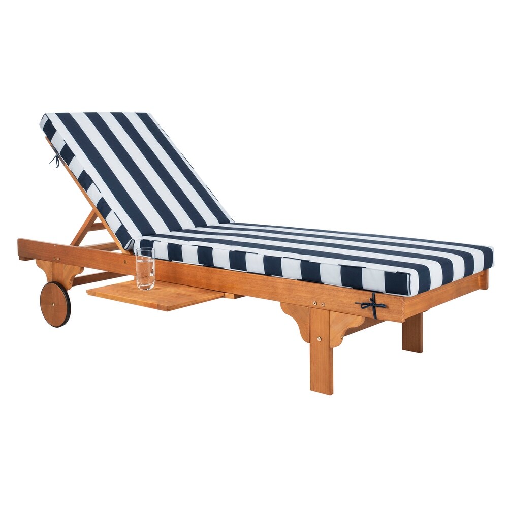 SAFAVIEH Outdoor Navy/White Striped Adjustable Chaise Lounge