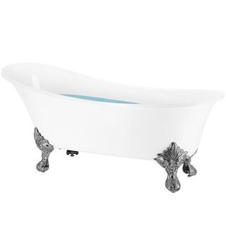 AKDY Clawfoot Bathtub - 69 in. Glossy White Acrylic Bathtub - Modern Flat Bottom Stand Alone Tub - Luxurious SPA Tub BT0216