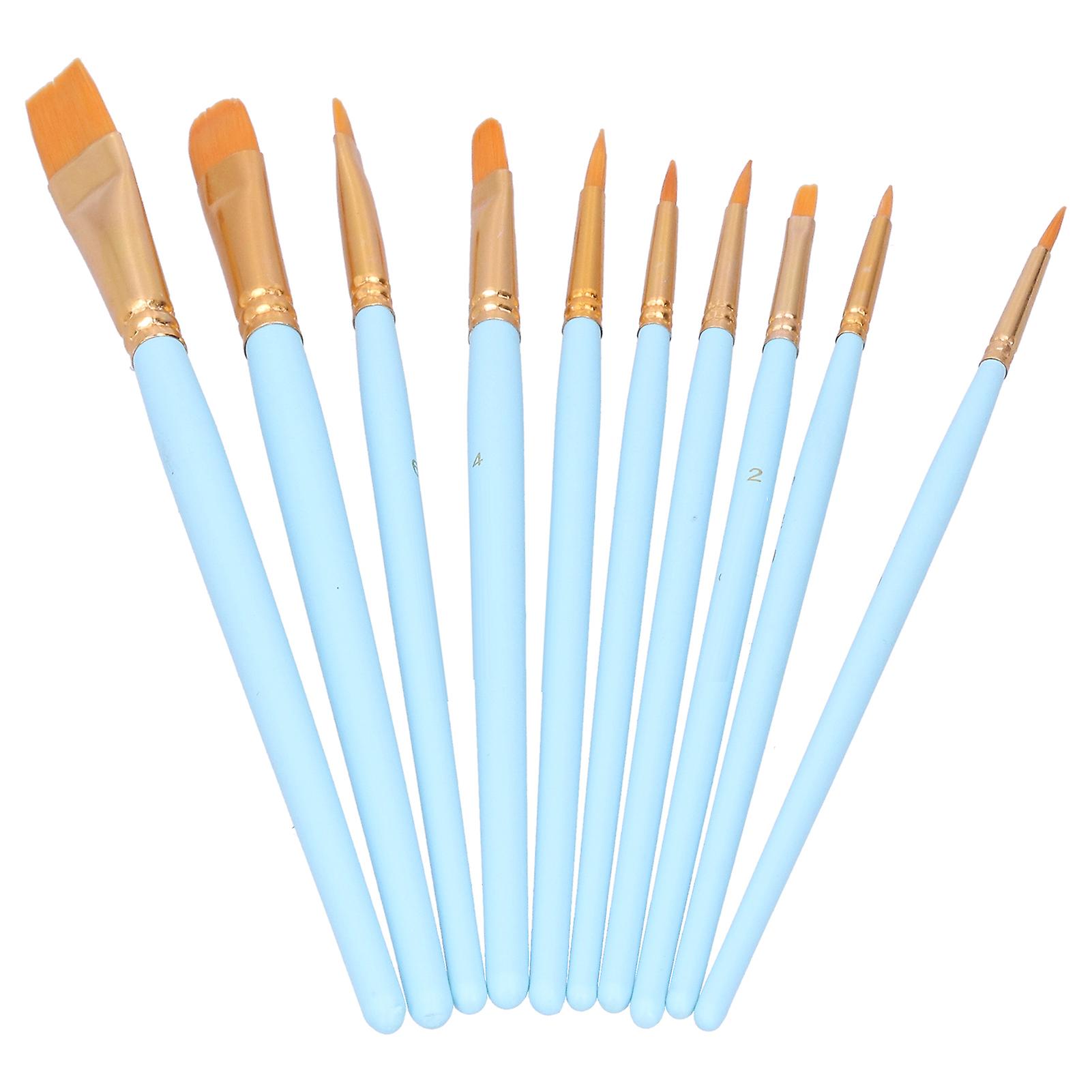 10pcs Paintbrush Wood Pole Nylon Wool Gouache Watercolor Painting Tool Set For Beginner(101b-sky Blue )