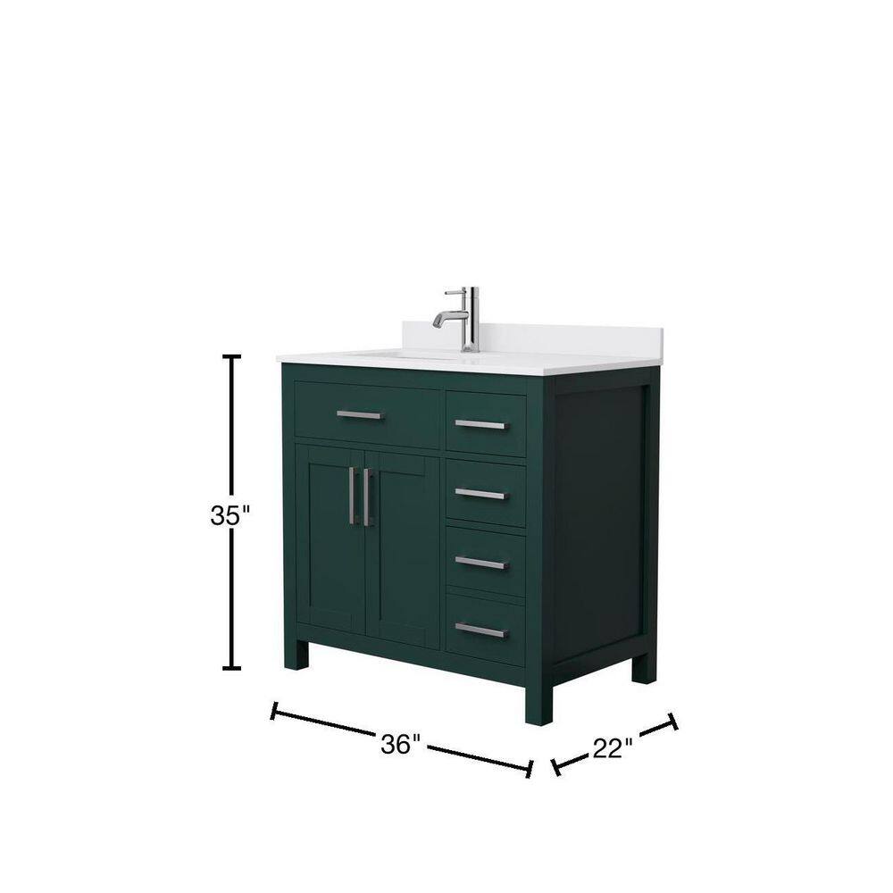 Wyndham Collection Beckett 36 in. W x 22 in. D x 35 in. H Single Sink Bathroom Vanity in Green with White Cultured Marble Top WCG242436SGEWCUNSMXX