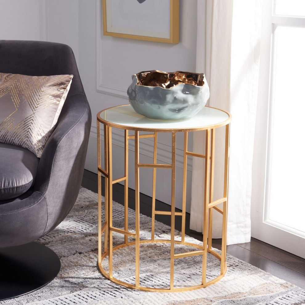 Natalie Mirror Top Accent Table  Gold/White   Contemporary   Side Tables And End Tables   by Rustic Home Furniture Deco  Houzz