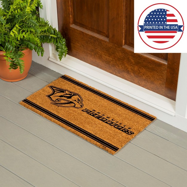 Evergreen Nashville Predators Logo Turf Mat Brown 28 X 16 Inches Indoor Outdoor Doormat