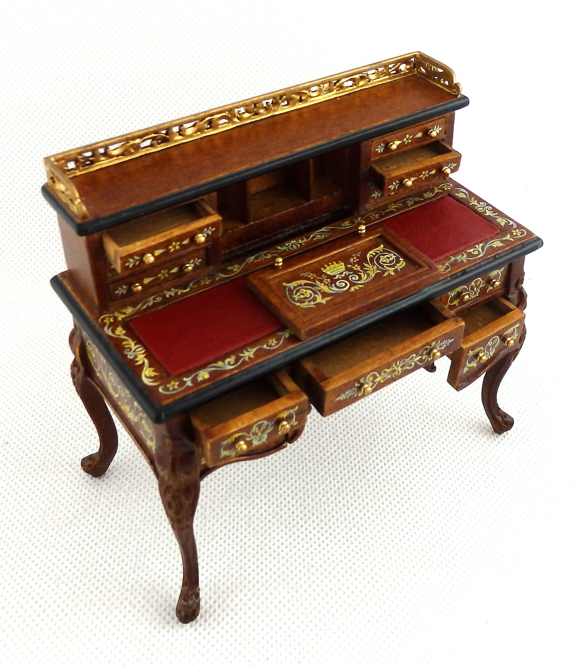 Dolls House Ladies Chinese Walnut Writing Desk Miniature Hand Painted Furniture