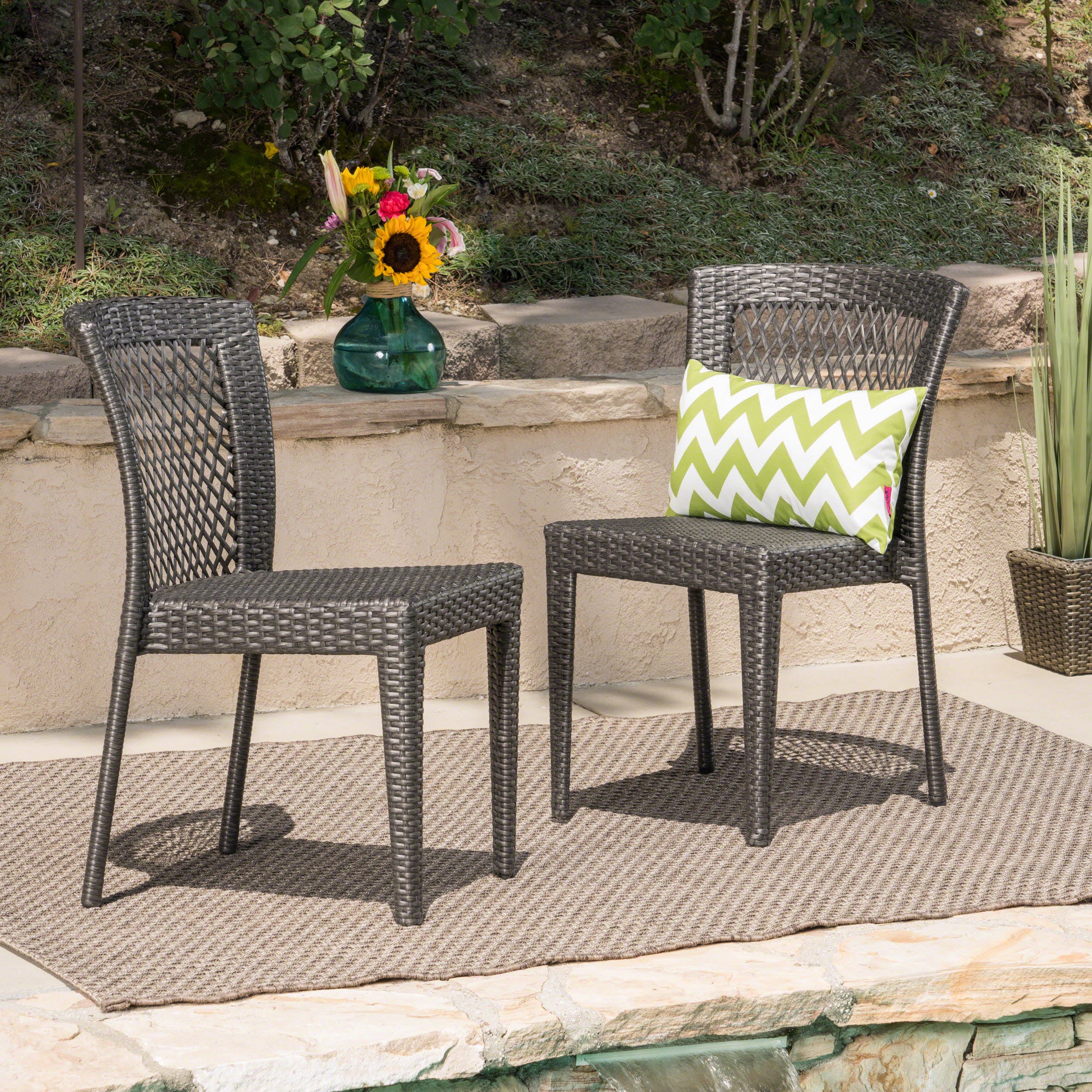 Bonnie Outdoor Gray Wicker Stackable Dining Chairs