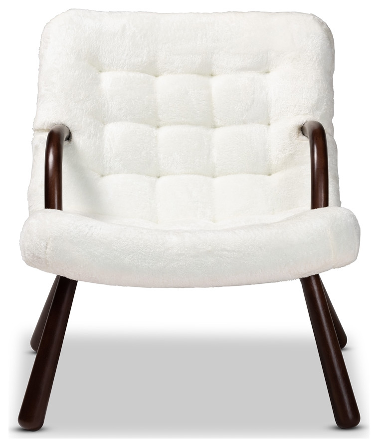 Modern Contemporary White Sherpa Upholstered Walnut Brown Finished Accent Chair   Midcentury   Armchairs And Accent Chairs   by Imtinanz  LLC  Houzz