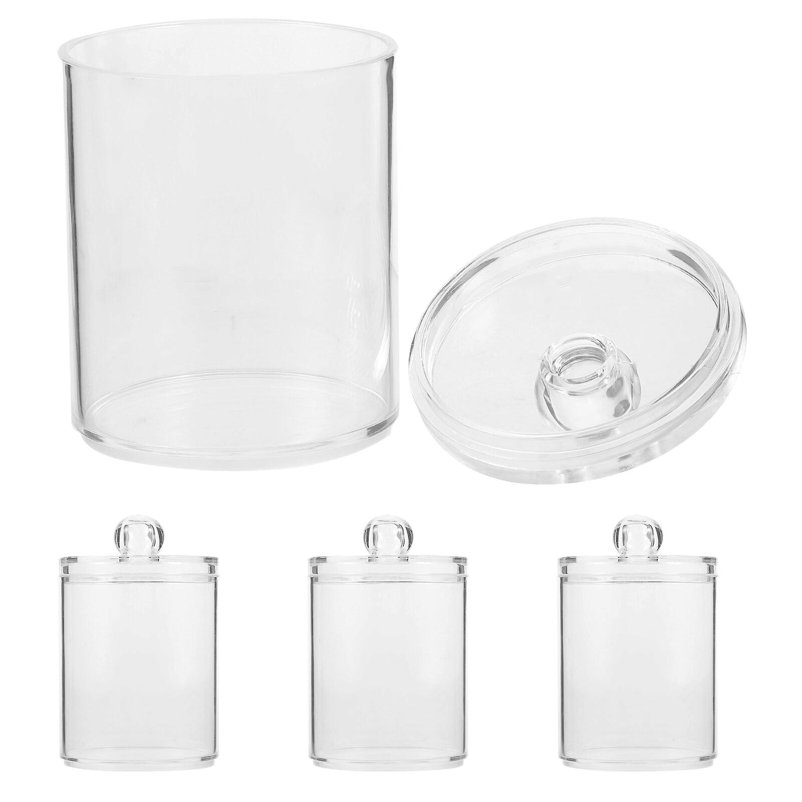 4pcs Cotton Swab Holders Cotton Pad Jars Small Plastic Jars With Lid Bathroom Organizers