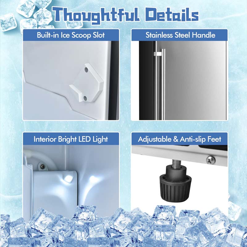 80LBS/24H Commercial Ice Machine Freestanding & Under Counter Ice Cube Maker with Drain Pump & 25lbs Ice Bin