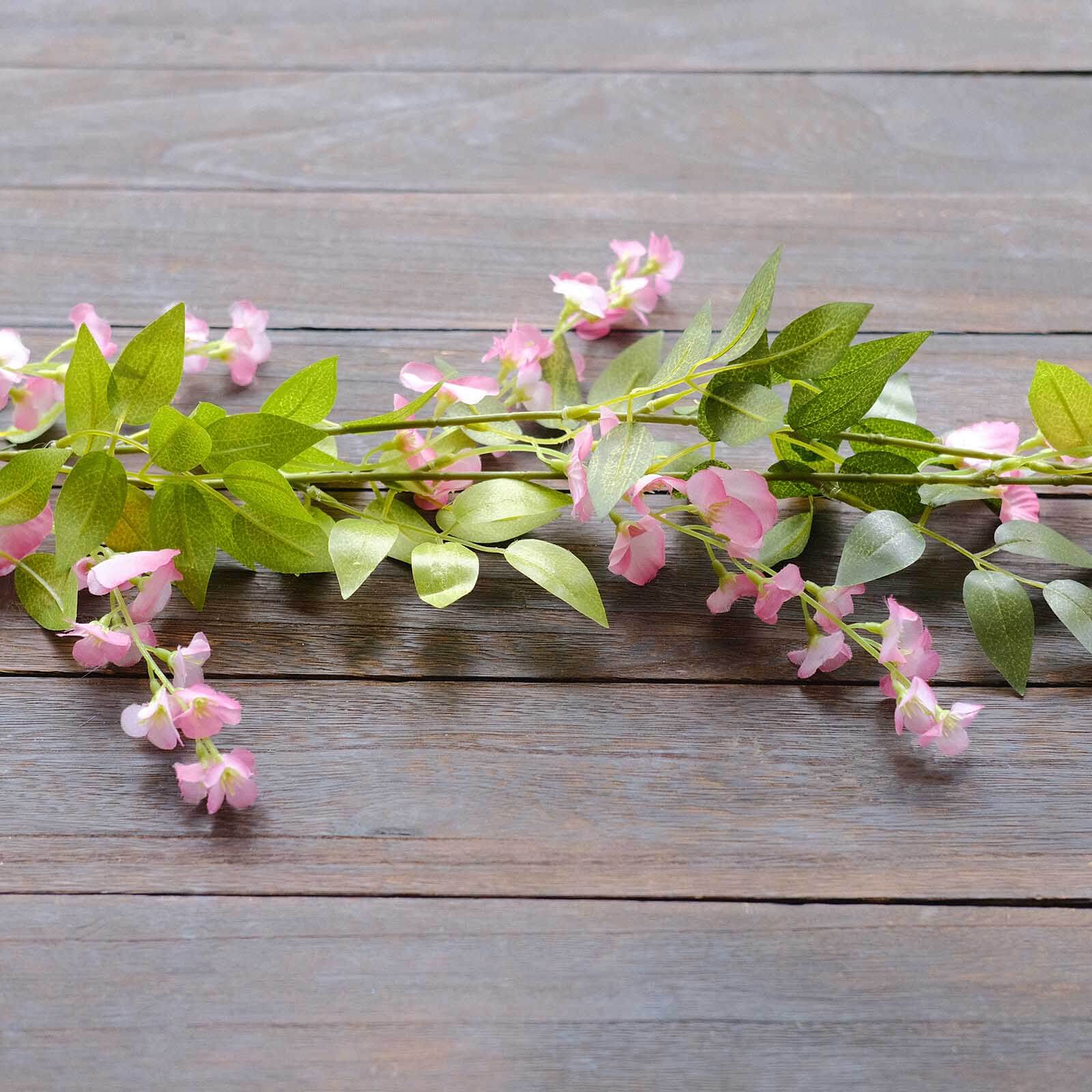 2 Pack Pink Silk Wisteria Flower Garland Hanging Vines, Artificial Floral Garland Wedding Arch Decor - 6ft