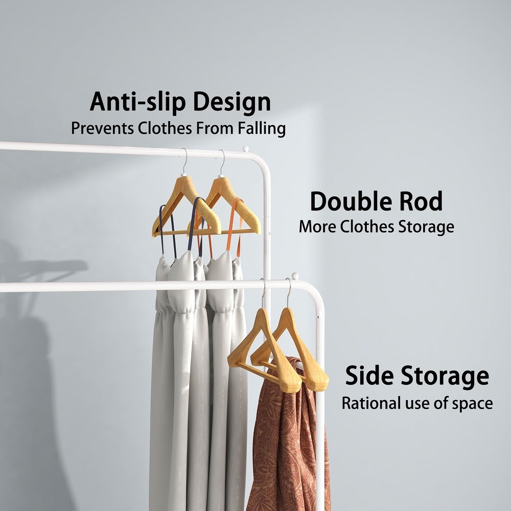 Garment Rack Freestanding Hanger with Double Rods Clothing Rack Shoe Storage Shelf Coat Hanger for Bedroom Entrance  White