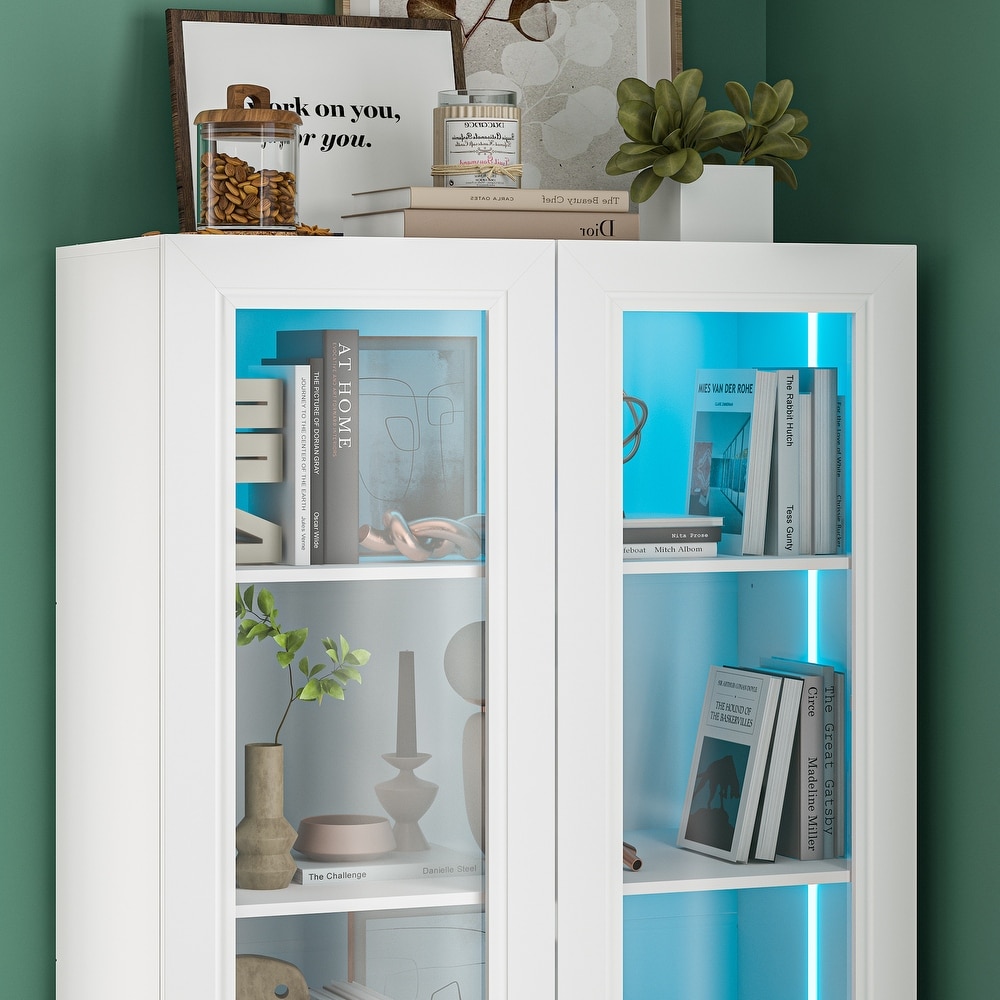 78.7”H Tall Bookcase Storage Cabinet with 5 Tier Shelves   2 Doors   78.7\