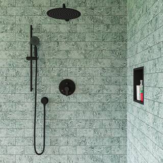 ALFI BRAND 1-Spray Patterns with 1.8 GPM 12 in. Ceiling Mount Rain Fixed Shower Head in Black Matte RAIN12R-BM