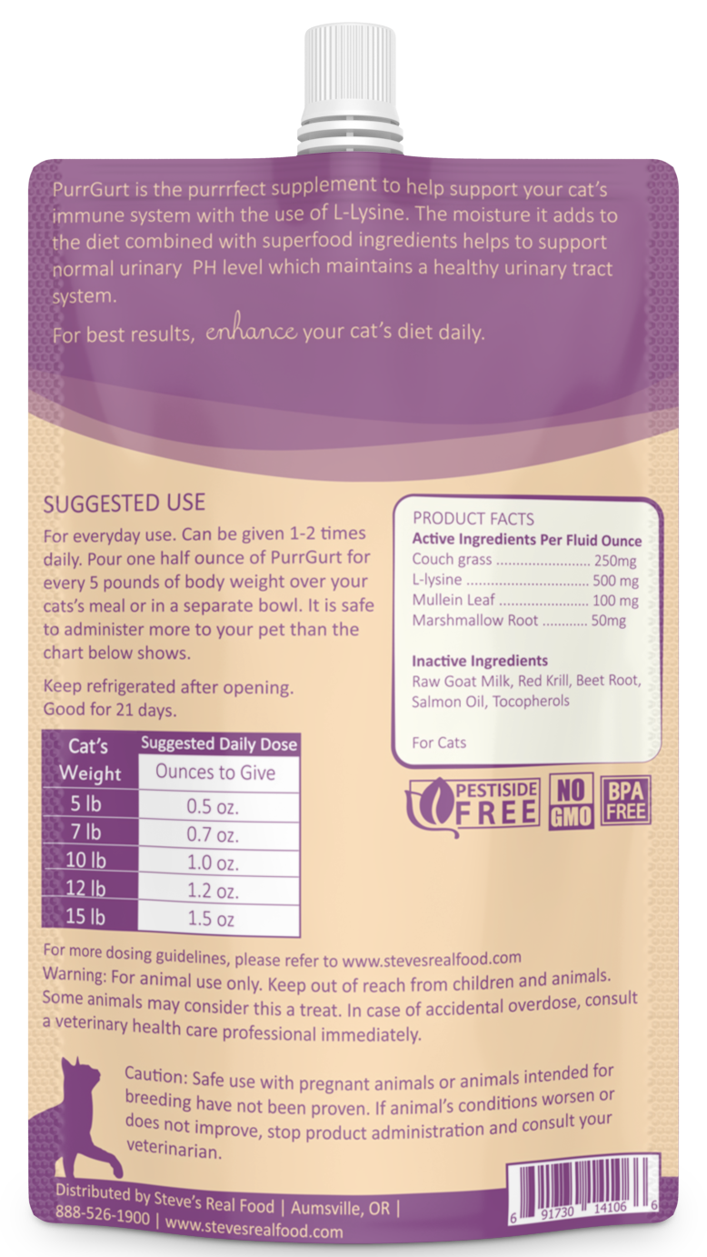 Steve's Real Food Enhance PurrGurt Raw Goat Milk Supplement for Cats