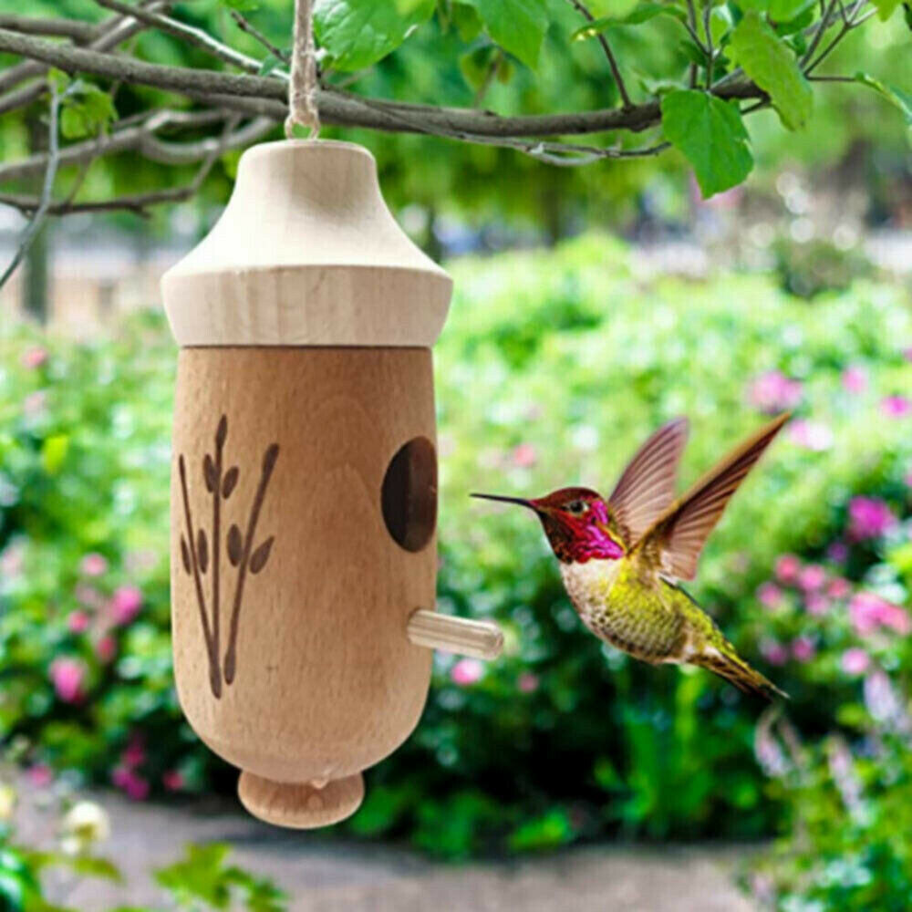 JahyShow Hummingbird House Wooden Hummingbird Nest Bird House Handicraft Bird Feeder Outdoor Garden Decoration