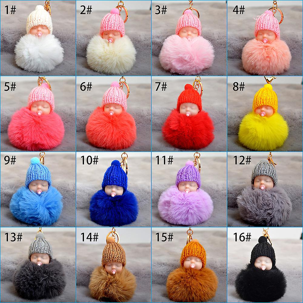 Cute Nipple Knitted Hat Sleeping Baby Doll Fake Fur Fluffy Lovely Ball Keychain Bag Key Rings Car Key Pendant Ornaments Gifts Style 3  5