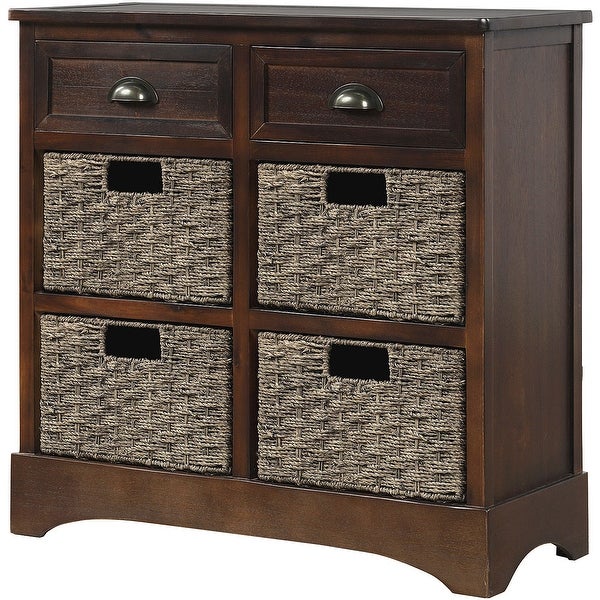 Nestfair Storage Cabinet with 2 Drawers and 4 Classic Rattan Basket