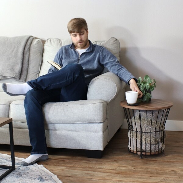 Wire Pedestal Modern End Table with MDF Pull-Open Tabletop