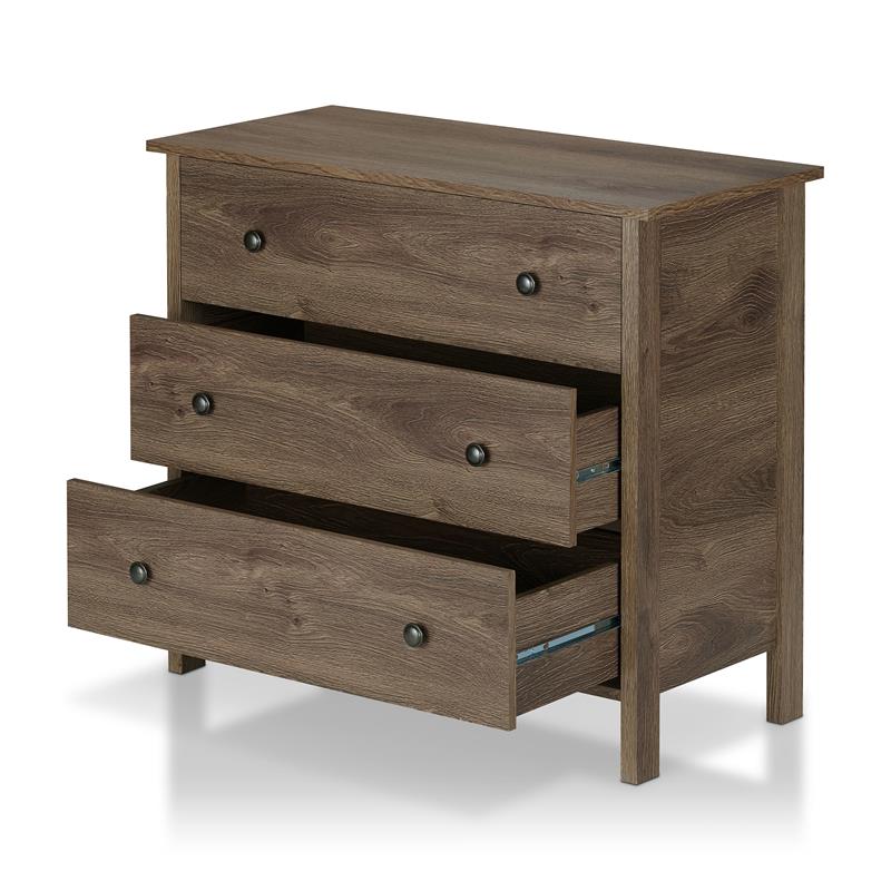 Furniture of America Reyes Rustic Wood 3-Drawer Dresser in Distressed Walnut