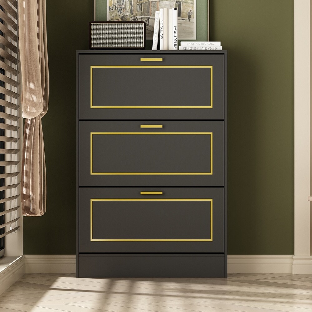 Fold Out Shoes Cabinet Storage Cabinet Dresser Chest(Black/White)