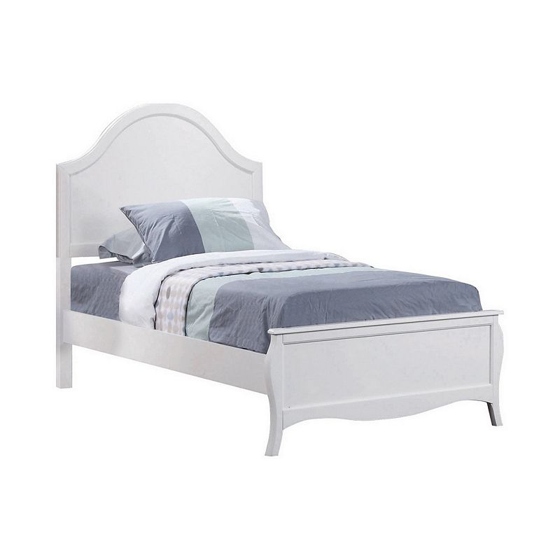 Wooden Twin Size Bed with Camelback Headboard and Flared Legs， White