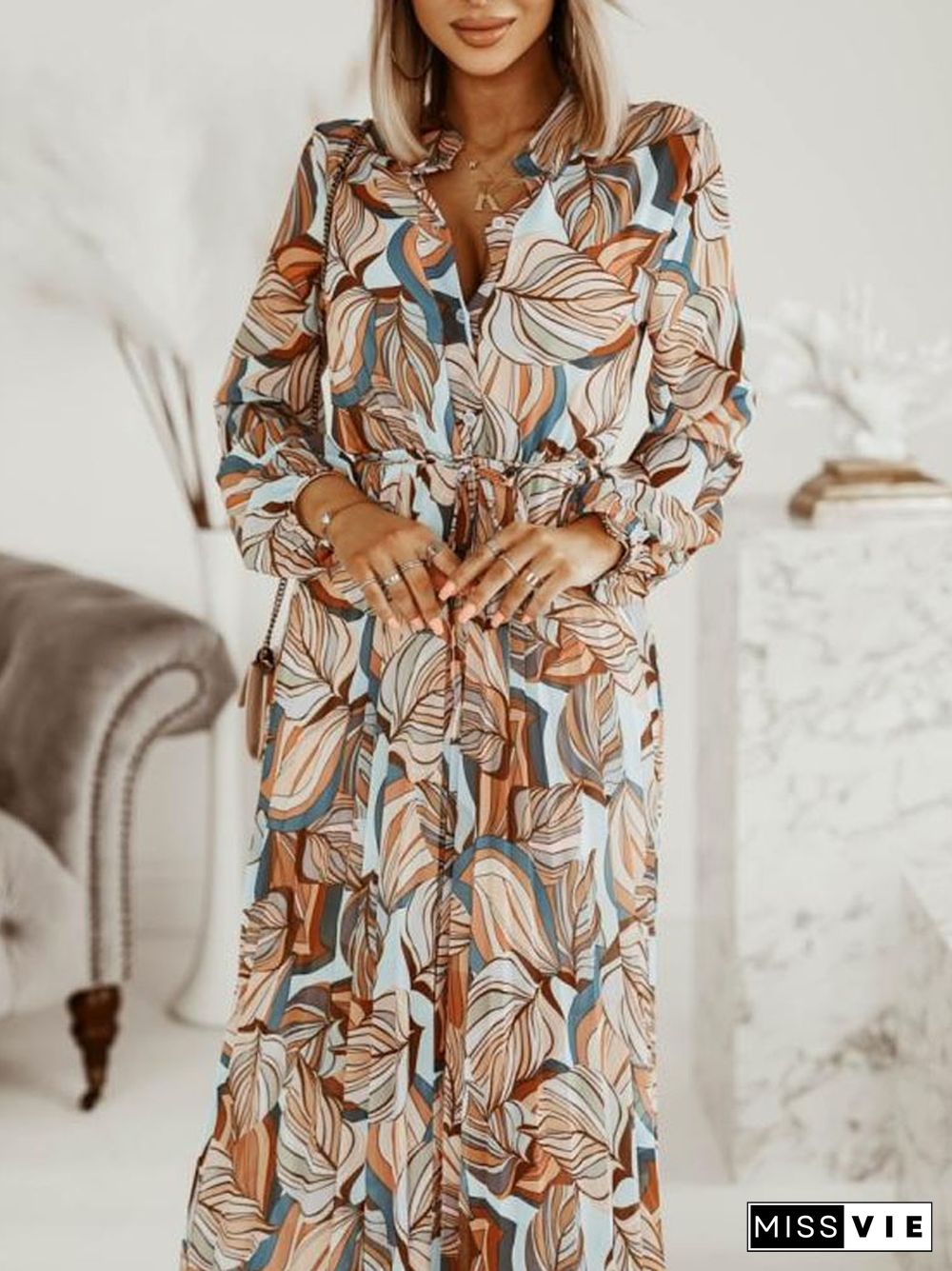 Spring Floral Print Chiffon Long Dress Women Elegant V Neck Button Bohemian Party Dress Casual Long Sleeve Summer Beach Dresses