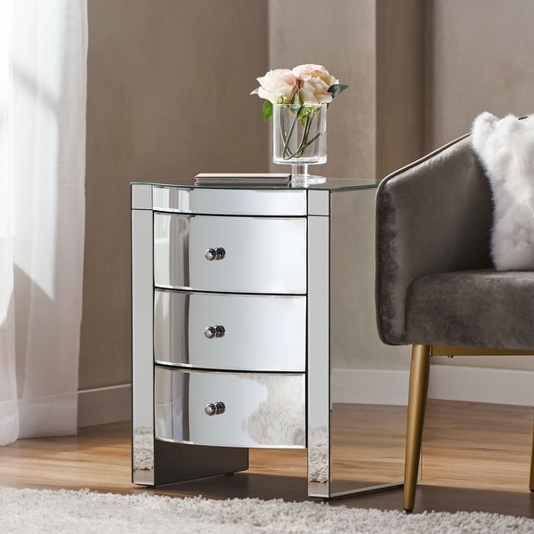 Roxie Mirrored Three-Drawer Side Table by Christopher Knight Home