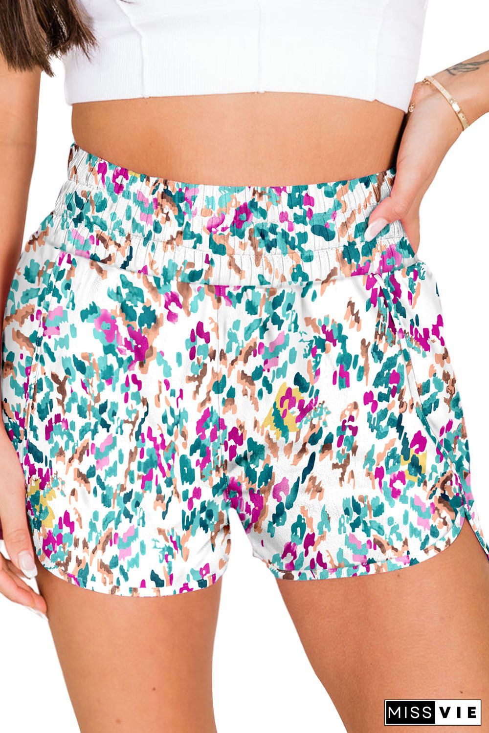 Print High Waisted Athletic Shorts