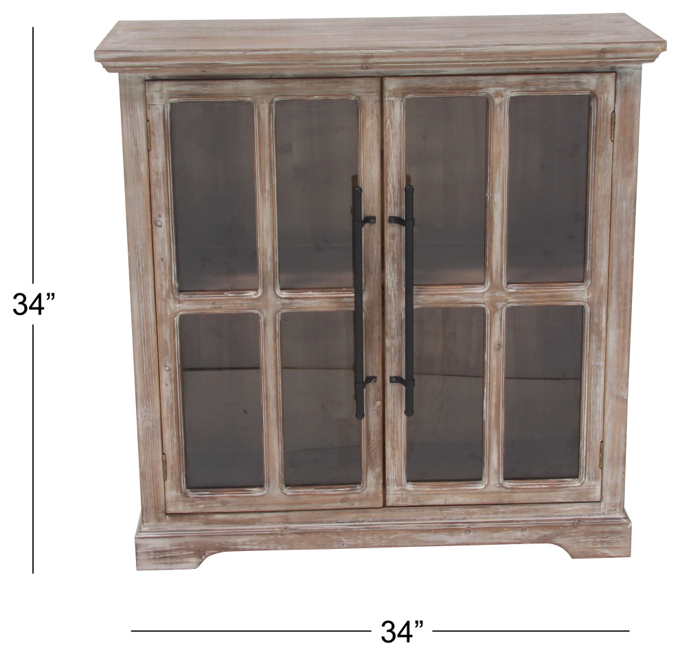 Farmhouse Rectangular Brown Wood and Glass 2 Door Cabinet   Farmhouse   Accent Chests And Cabinets   by Brimfield  ampMay  Houzz